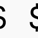 Dollar sign in Arial (left) and Roboto.